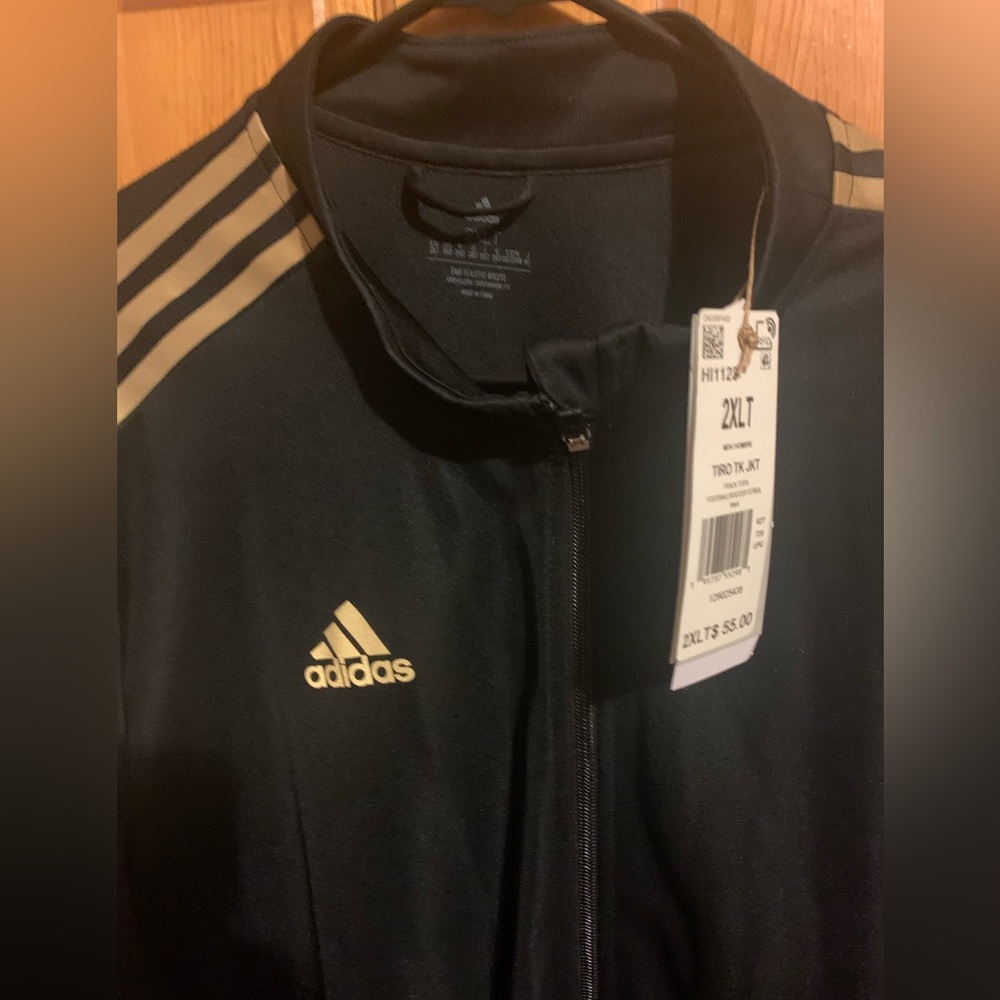 Mens 2X Adidas Track jacket Black with Gold strips/ hard to find